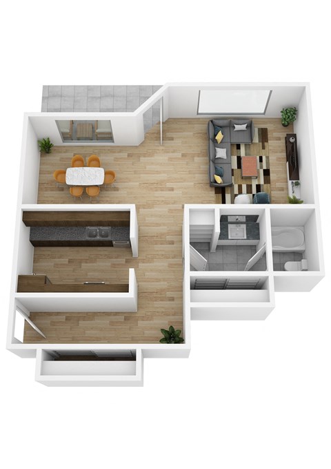 A floor plan for a studio apartment at The Trail Apartments.at The Trail, Snohomish Washington